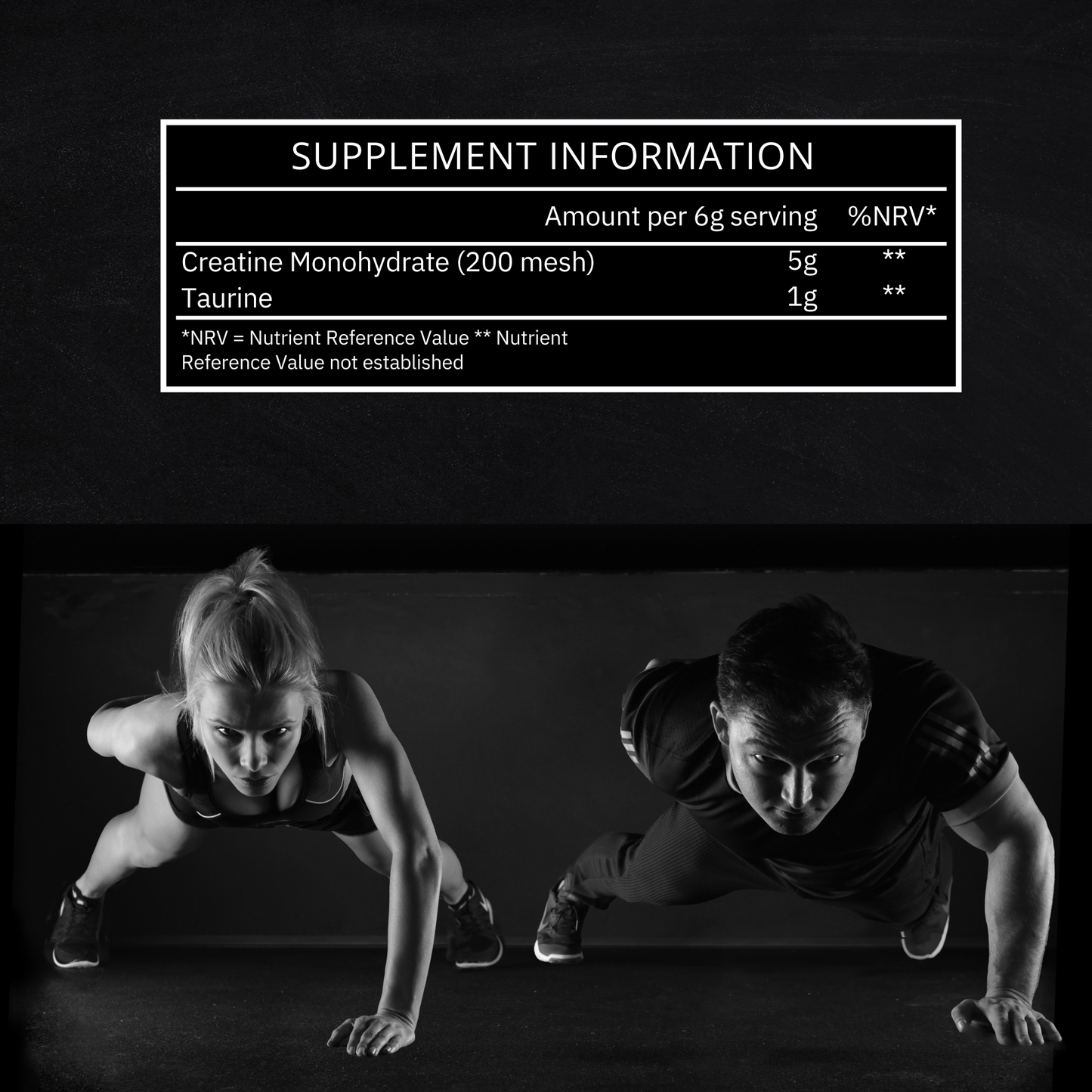 Crea-tor Creatine and Taurine Nutrition Information, 6g Daily Serving with 5g Creatine Monohydrate and 1g Taurine, UK/EU Compliant.